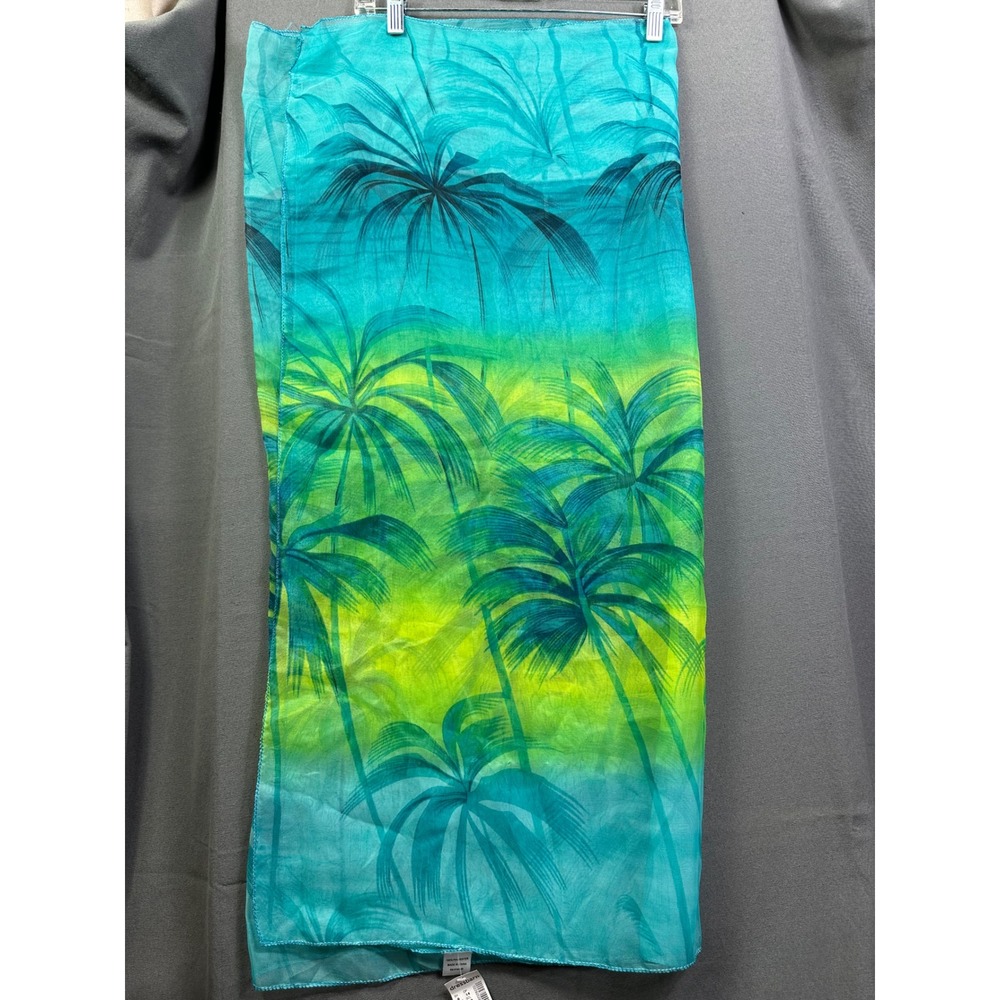Dressbarn Tropical Palm Tree Sarong Wrap Turquoise Green Sheer Beach Coverup NEW